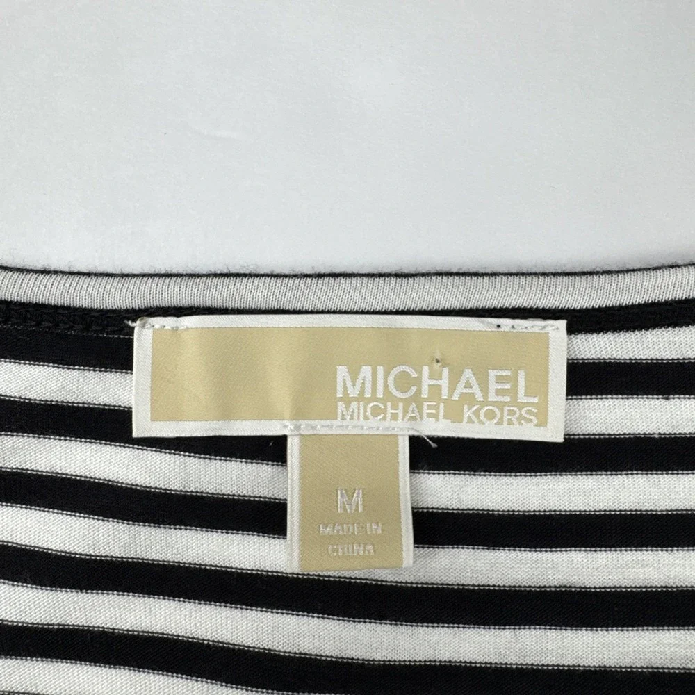 Michael Kors Womens‎ Santa Striped Top M Cotton Holiday Sequin Christmas Shirt